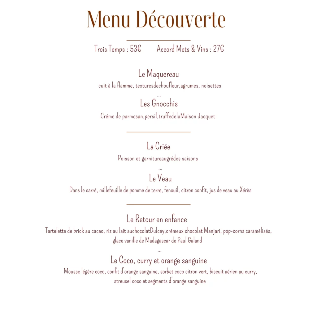 Menu découverte du restaurant La Table de Luc au Mans
